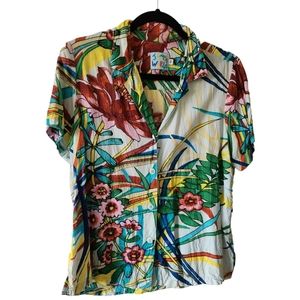 Vintage Jams World colorful floral print Hawaii art-to-wear rayon top medium